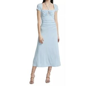 Cinq a Sept Women's Light Blue Janis‎ Midi Dress Square Neck Ruched Size 12